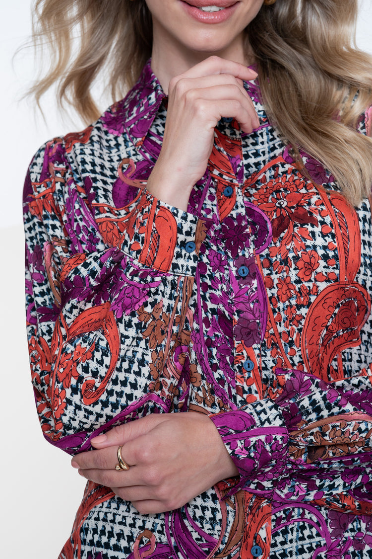 Geisha blouse met grafische print en klassieke kraag
