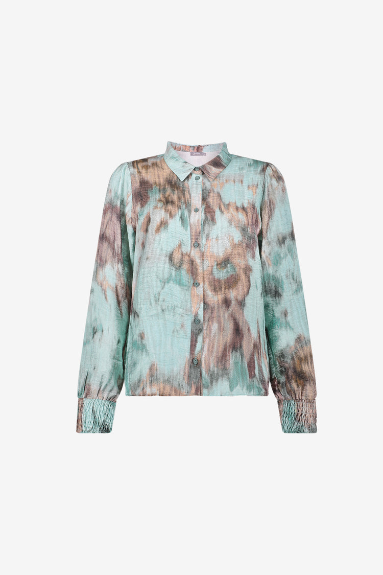 Geisha blouse met aquarelprint en gesmokte manchetten