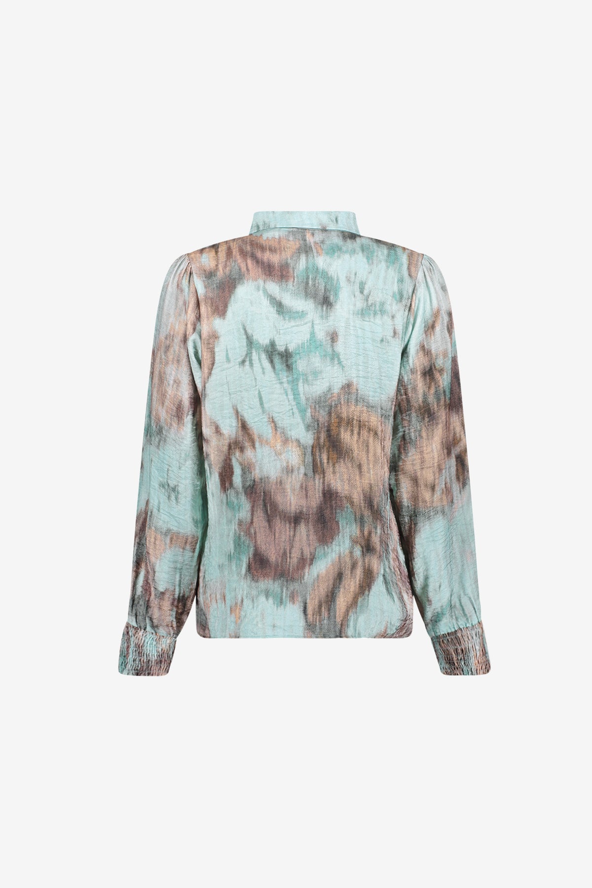Geisha blouse met aquarelprint en gesmokte manchetten