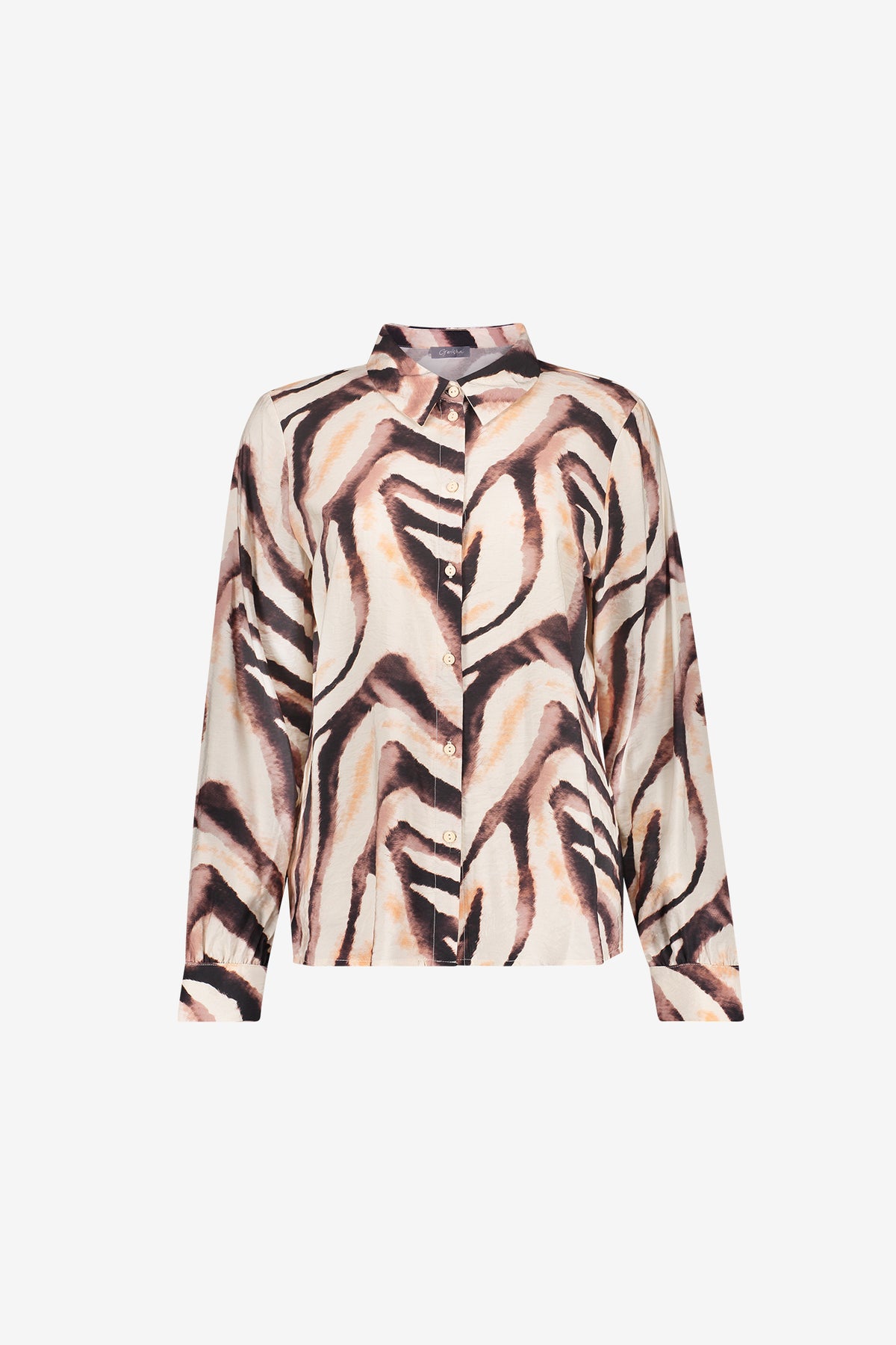Geisha blouse met zebraprint in zand- en briquetinten