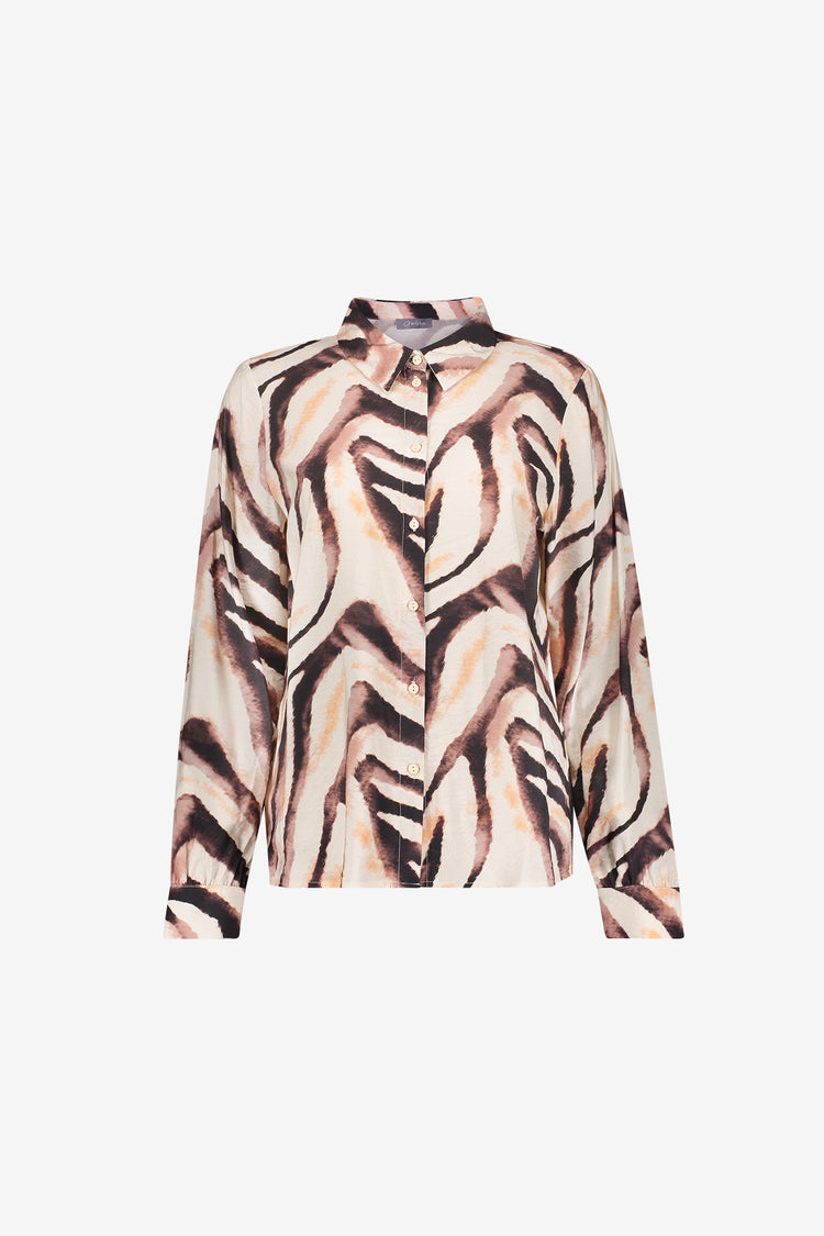 Geisha blouse met zebraprint in zand- en briquetinten