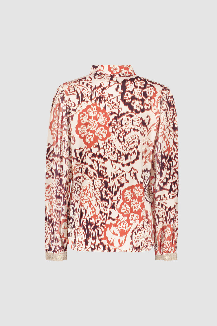 Geisha blouse met klassieke kraag en sierlijke print