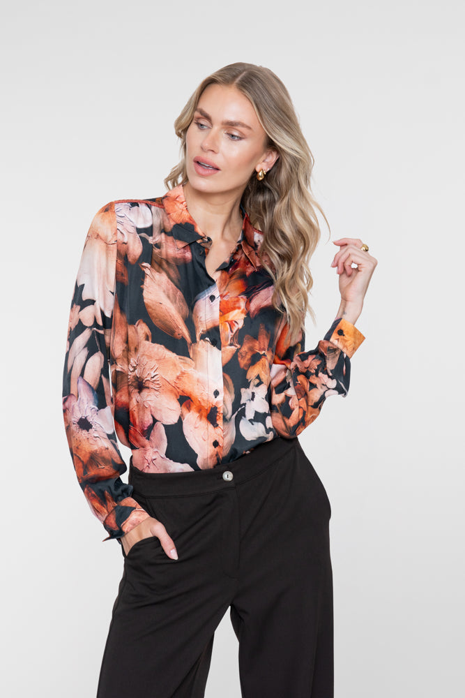 Geisha floral blouse met lurex schouderdetail
