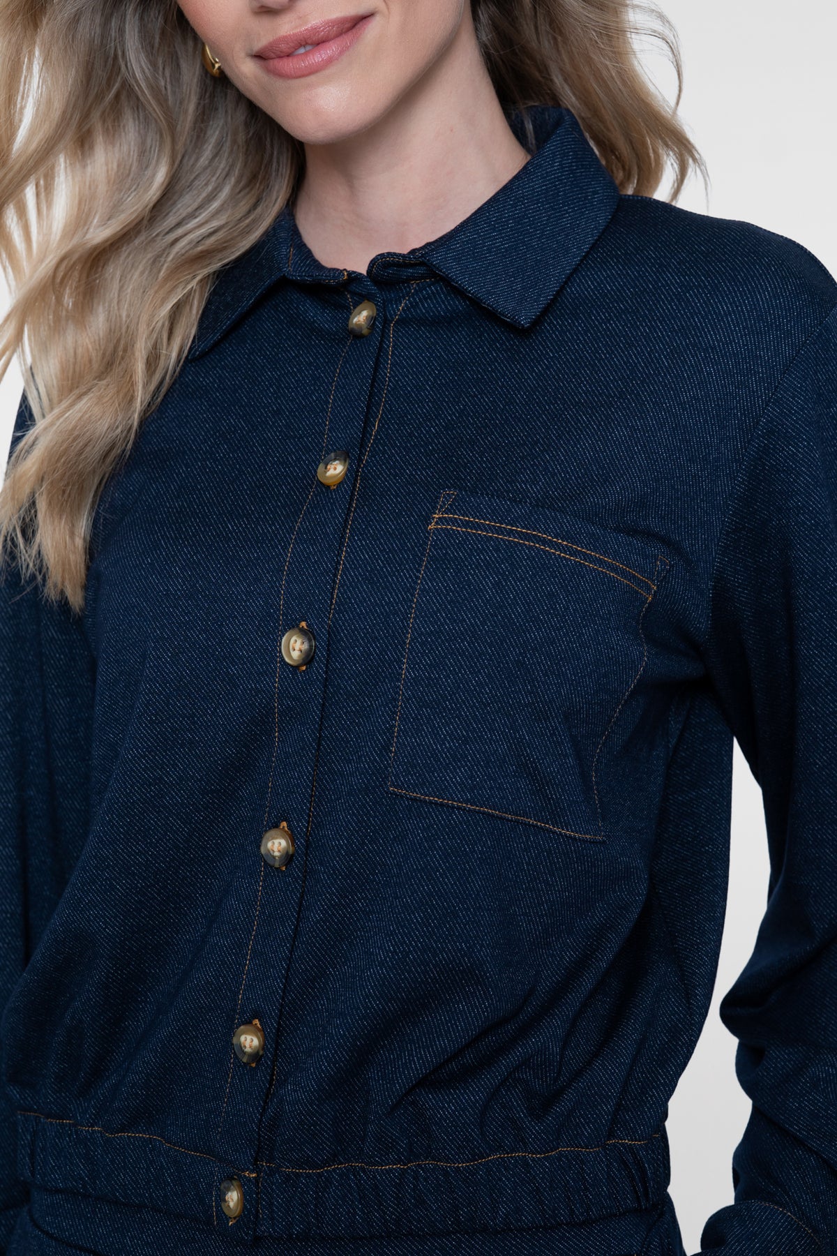Geisha blouse met denim look en elastische taille