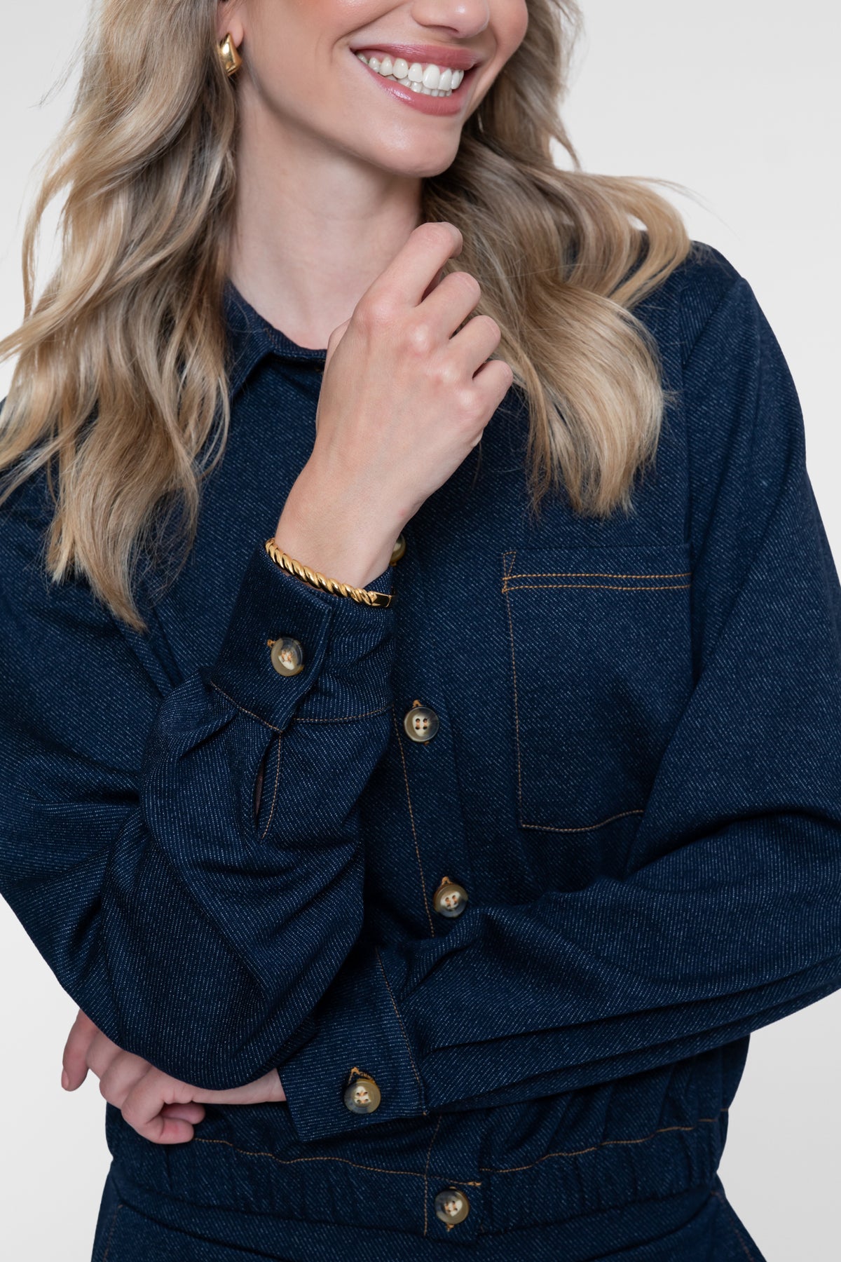 Geisha blouse met denim look en elastische taille