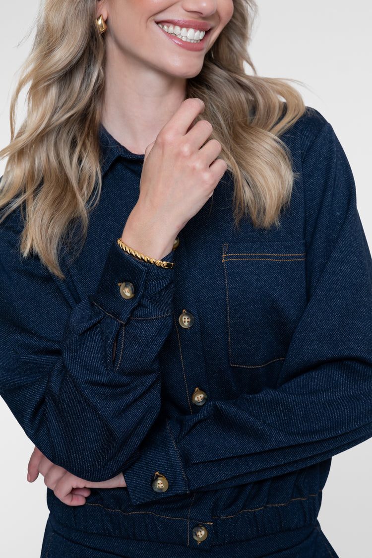 Geisha blouse met denim look en elastische taille