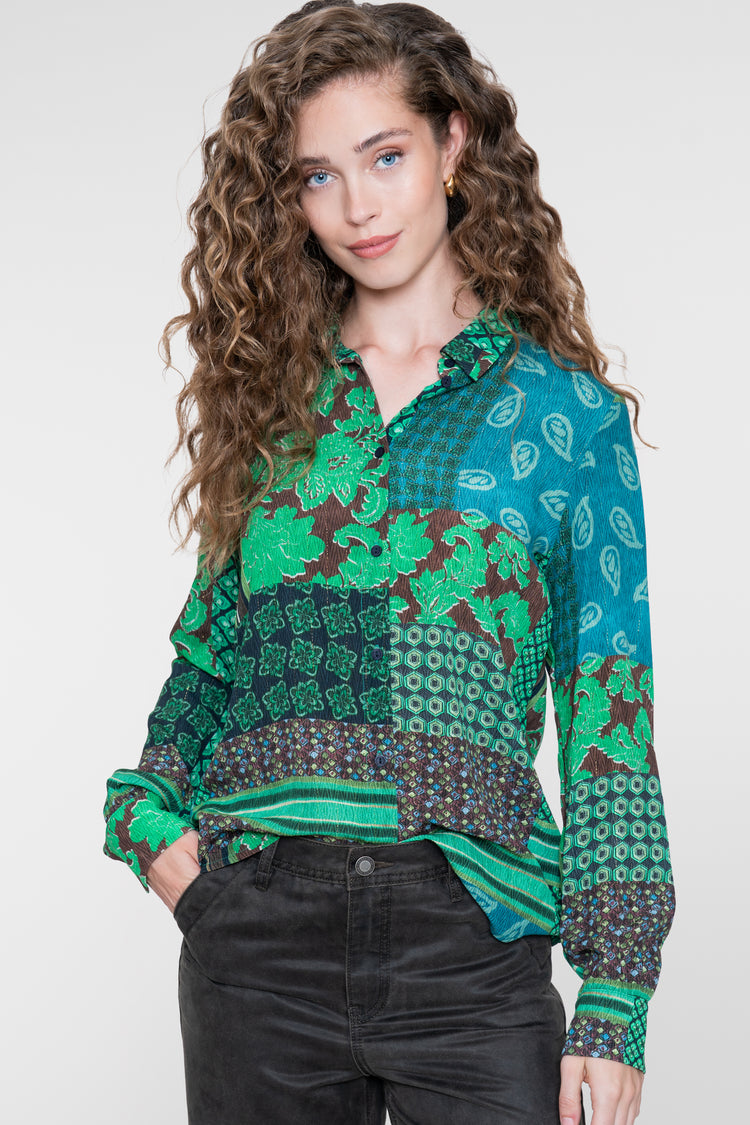 Geisha blouse met patchworkprint