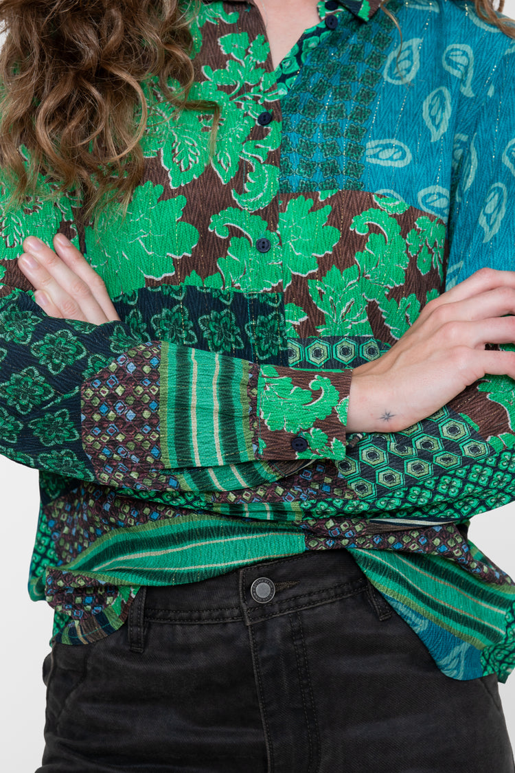 Geisha blouse met patchworkprint