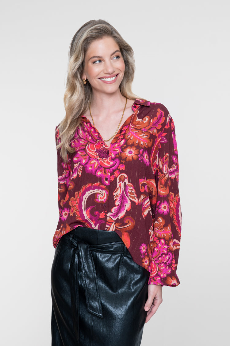 Geisha blouse met paisleyprint en lurexdetails