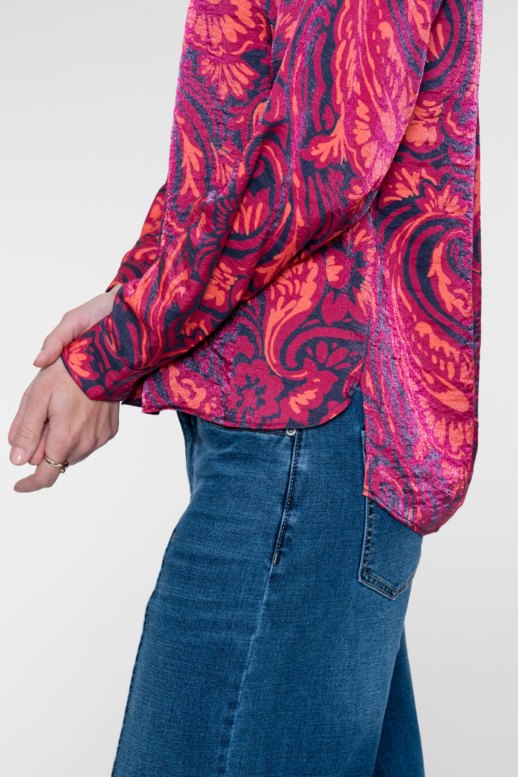 Geisha blouse met sierlijke print en glans