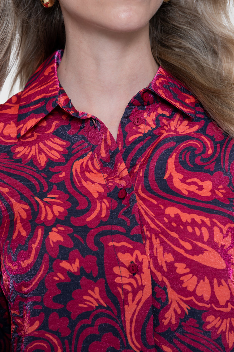 Geisha blouse met sierlijke print en glans