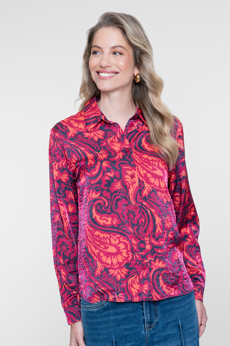 Geisha blouse met sierlijke print en glans