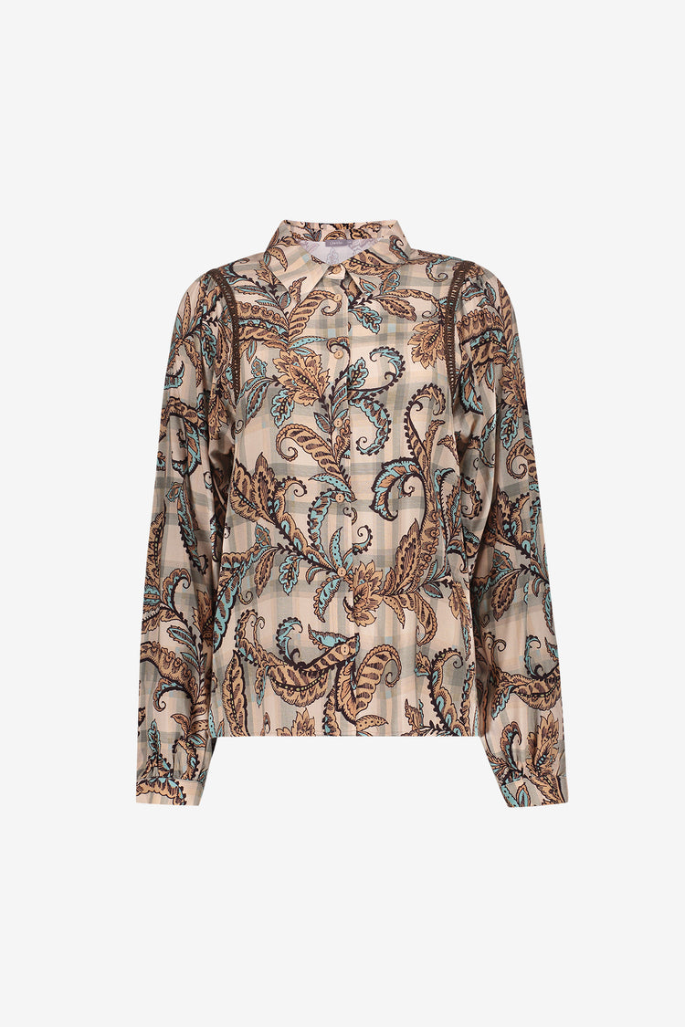 Geisha blouse met paisleyprint en sierlijke details