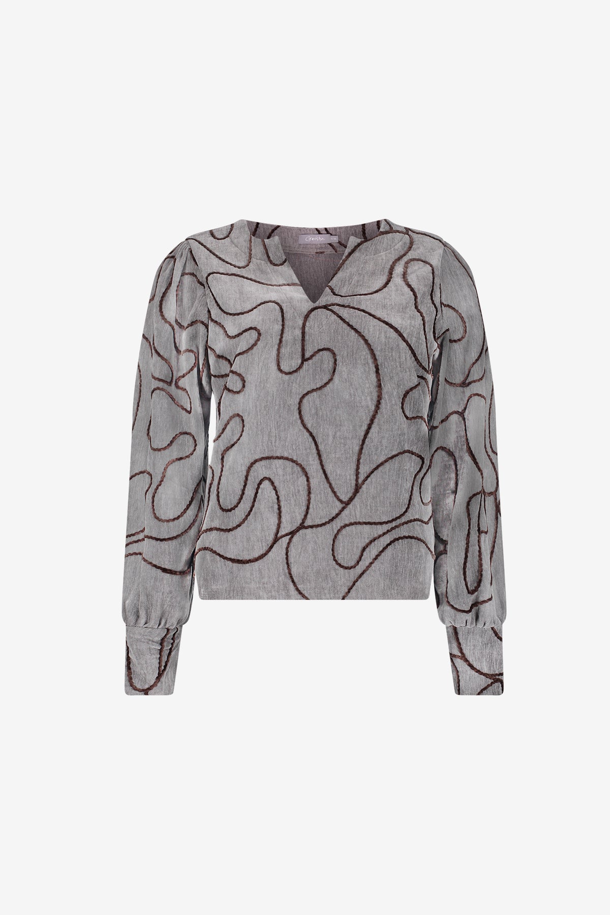 Geisha top met grafische lijnprint en V-snit