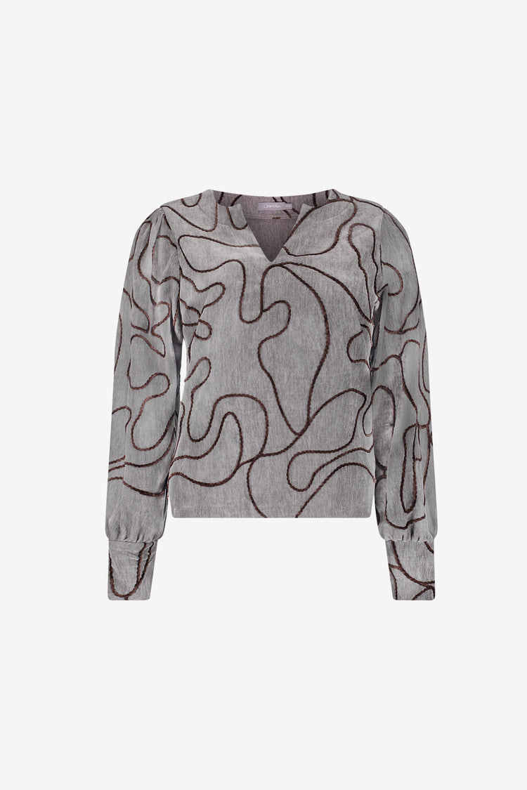 Geisha top met grafische lijnprint en V-snit