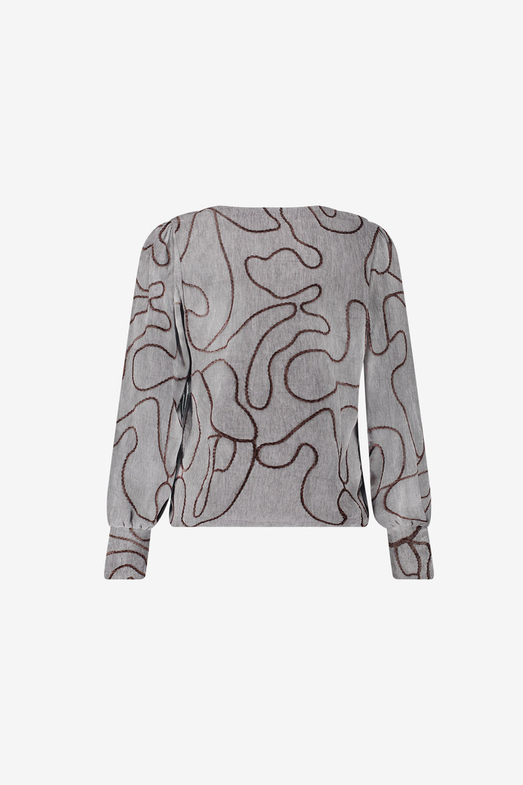 Geisha top met grafische lijnprint en V-snit
