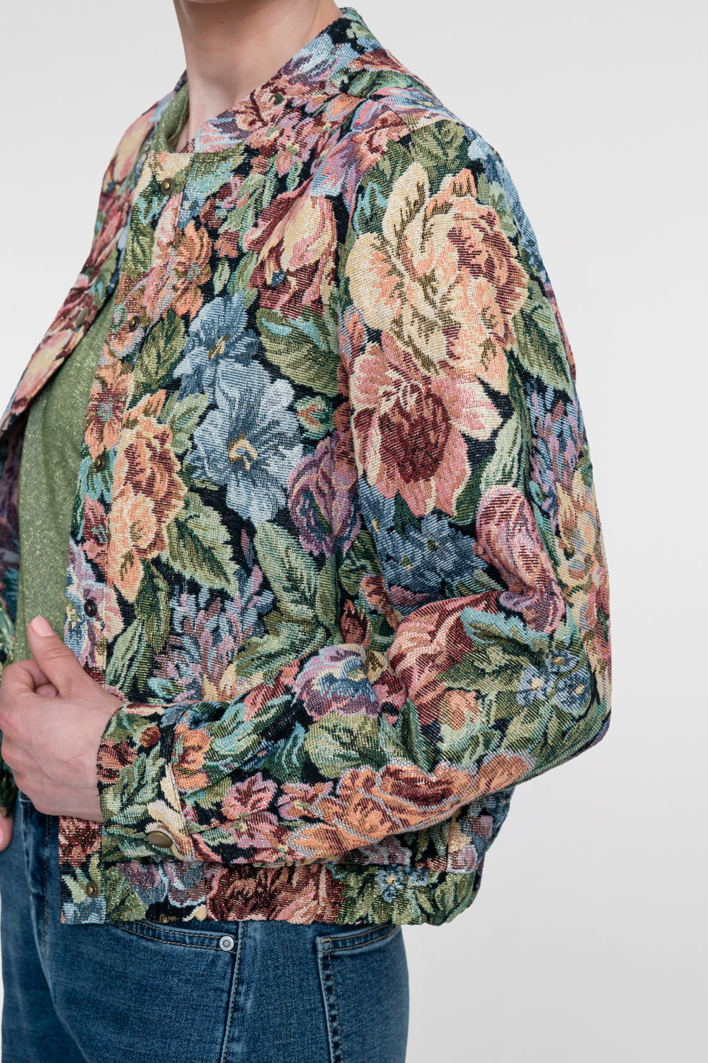 Geisha jacquard jasje met bloemenprint en subtiele lurexglans