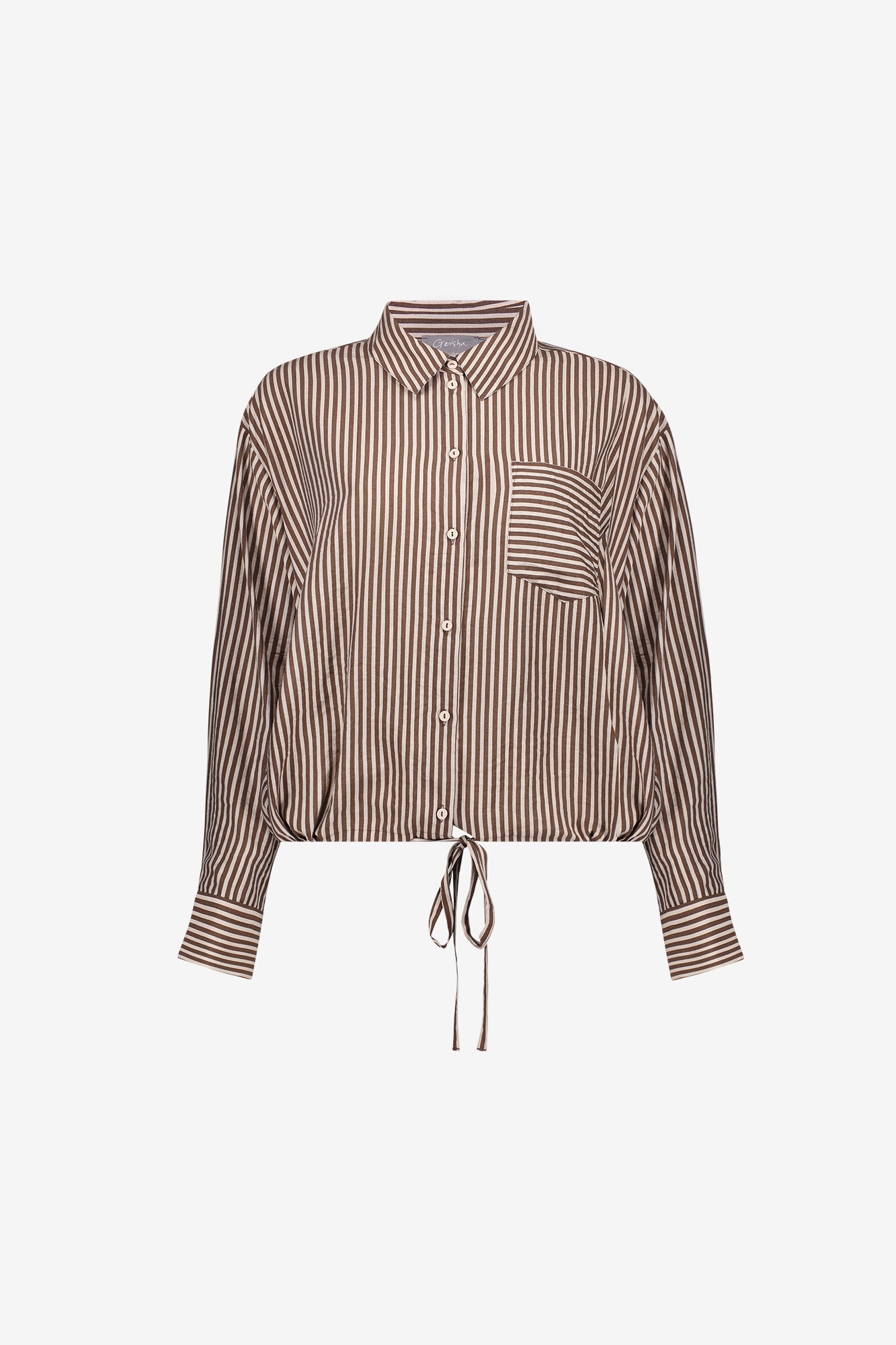 Geisha gestreepte blouse met strikdetail en borstzak