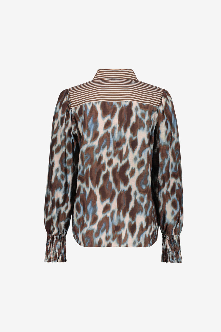 Geisha blouse met animaldessin en gestreepte details