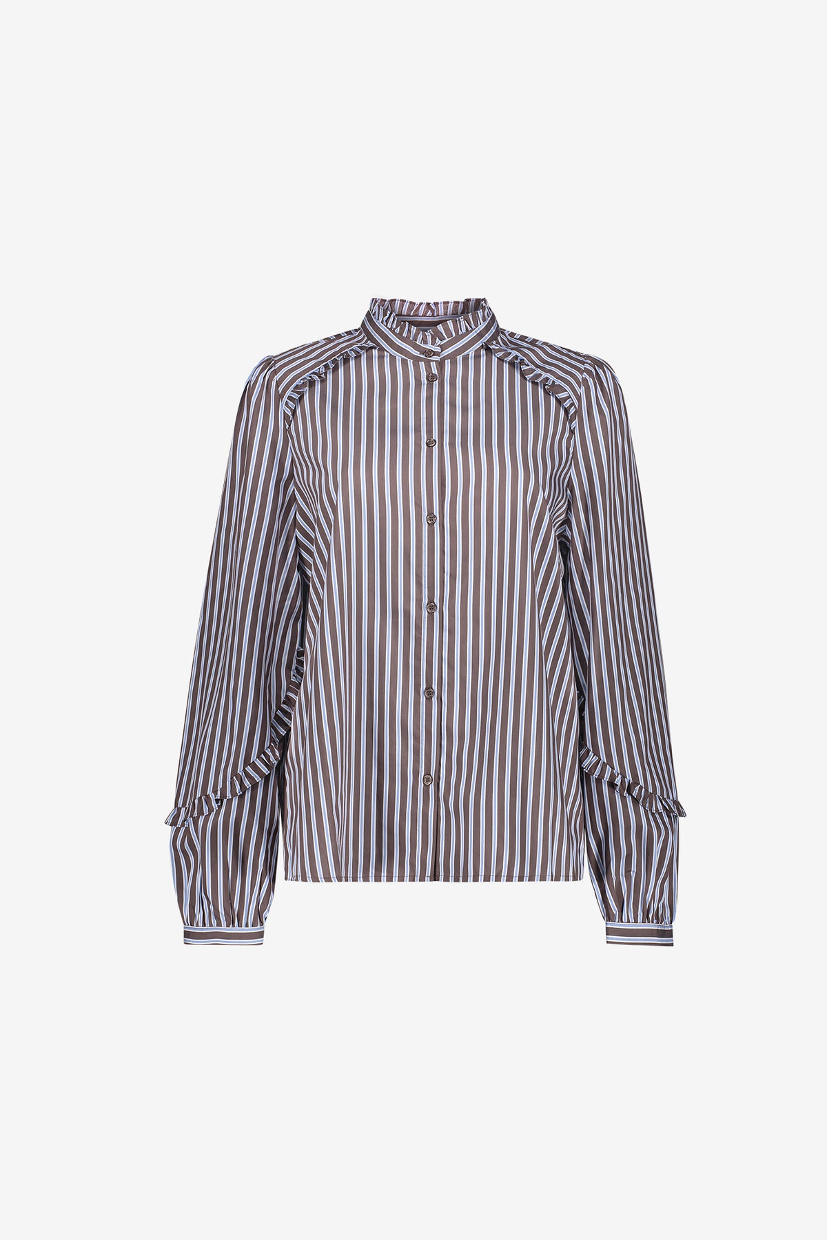 Geisha blouse met strepen en romantische ruffledetails