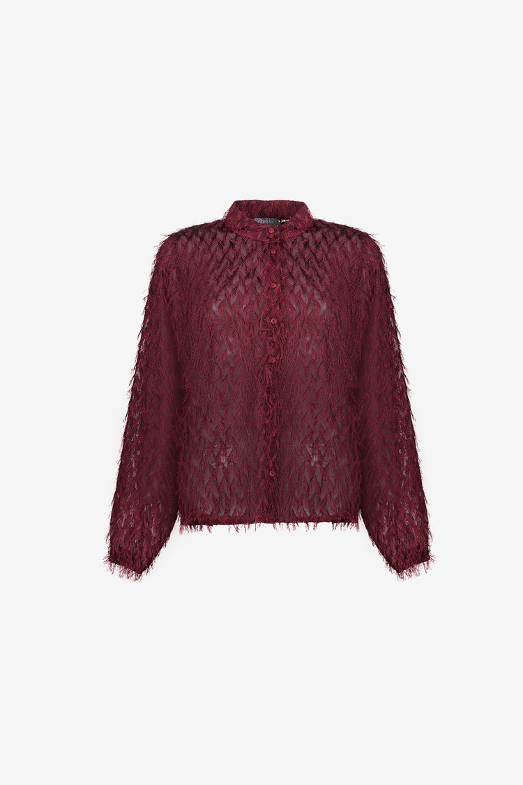 Geisha burgundy blouse met fringes