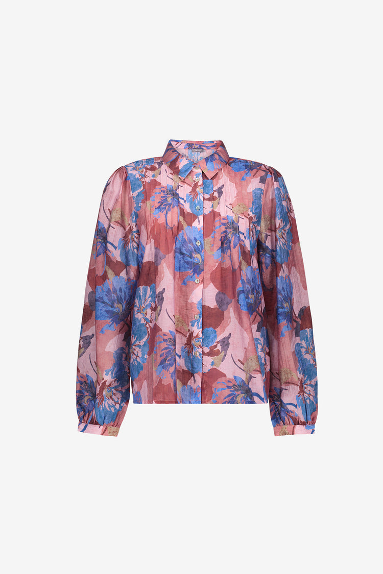 Geisha blouse met kleurrijk bloemdessin en plooidetails