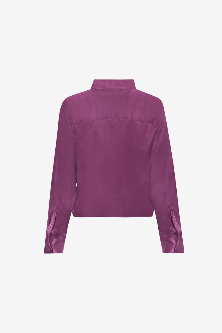 Geisha paarse satijnlook blouse met strikdetail