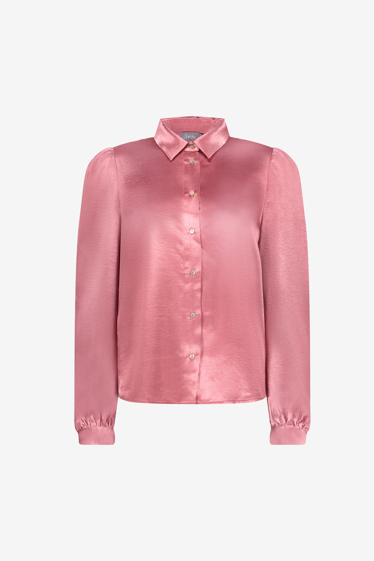 Geisha roze satijnlook blouse met klassieke kraag