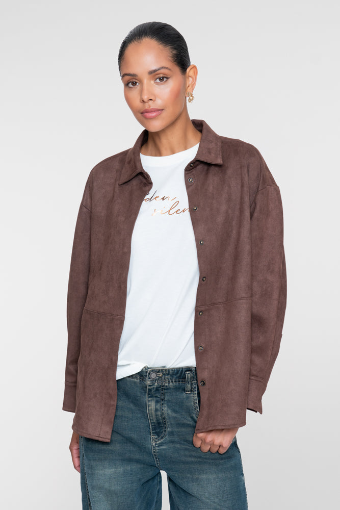 Geisha dames overshirt met suède-look en drukknoopsluiting