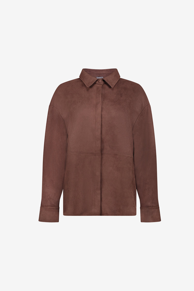 Geisha dames overshirt met suède-look en drukknoopsluiting