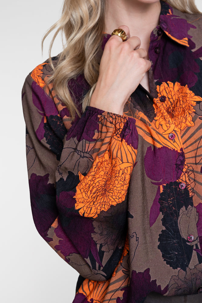 Geisha blouse met bloemenprint in warme herfsttinten