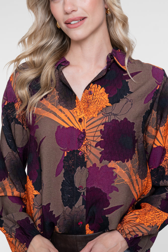 Geisha blouse met bloemenprint in warme herfsttinten