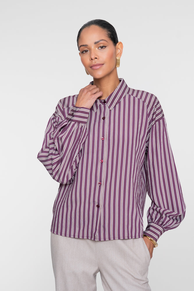 Geisha gestreepte blouse in paars