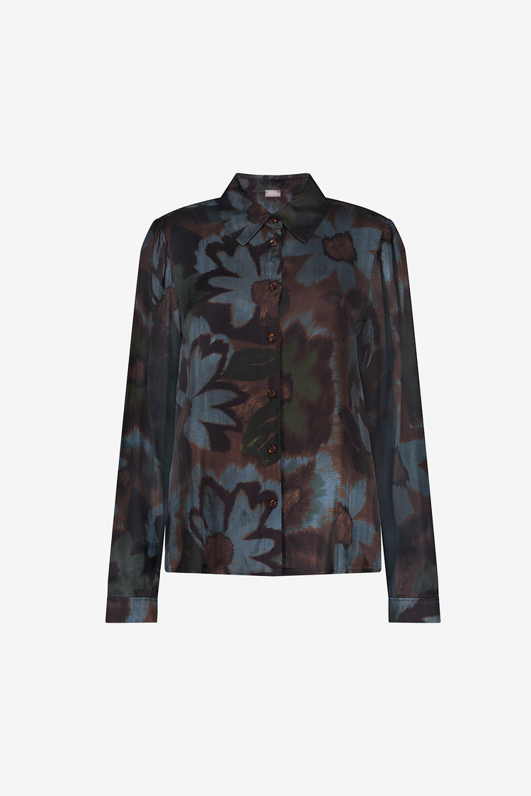 Geisha dames blouse met bloemenprint en satijnachtige glans