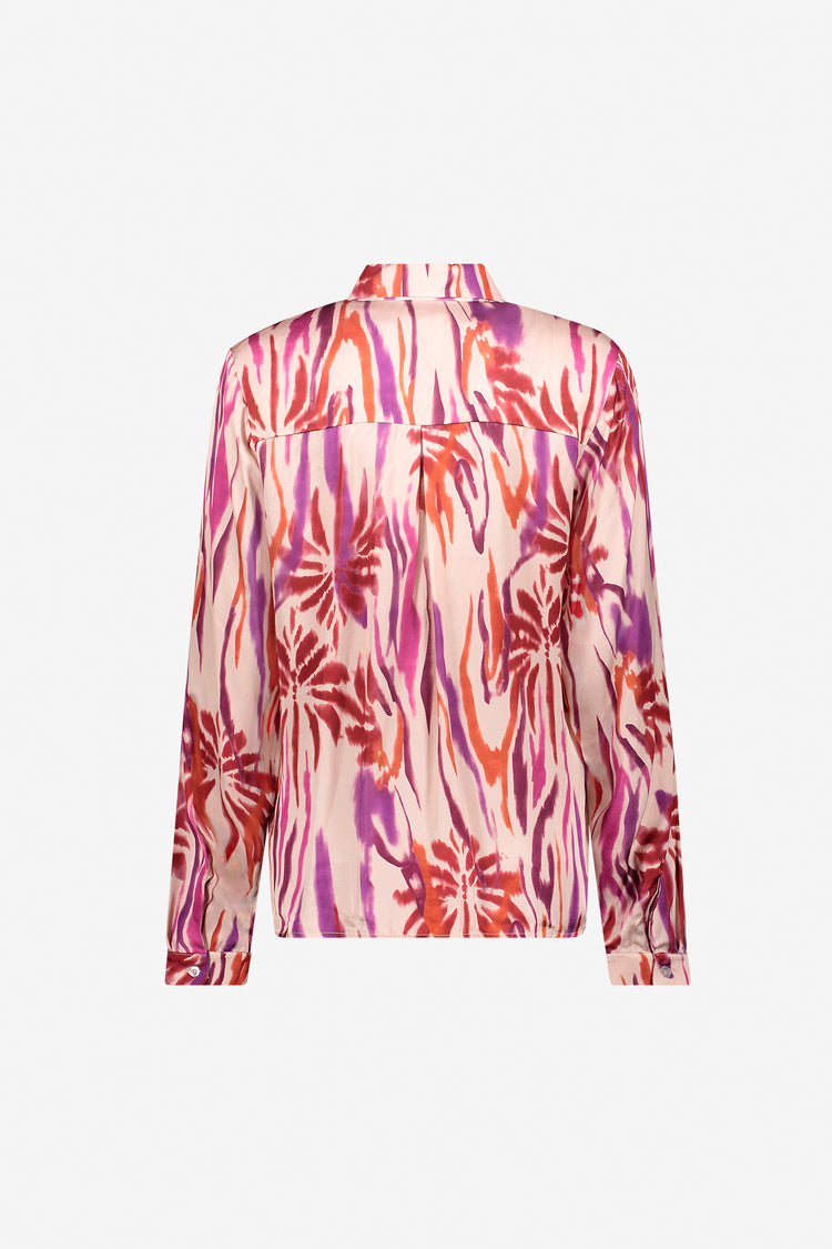 Geisha satijnlook blouse met kleurrijk dessin