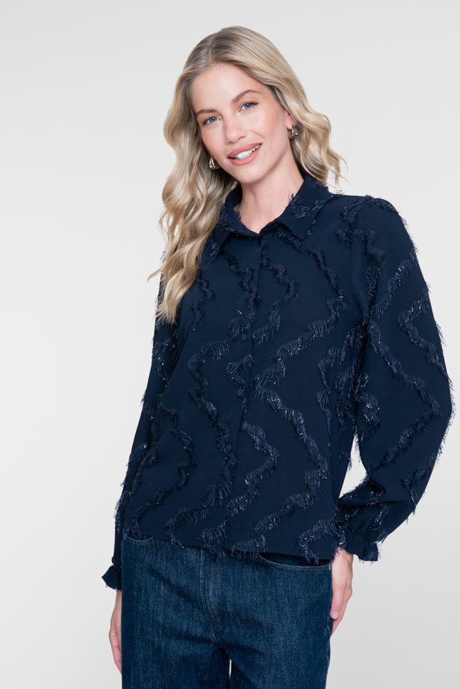 Geisha dames blouse met fringe en subtiele glitter