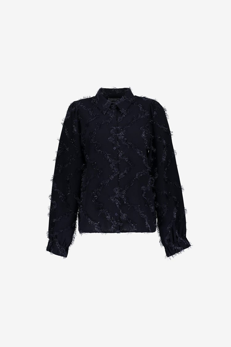 Geisha dames blouse met fringe en subtiele glitter