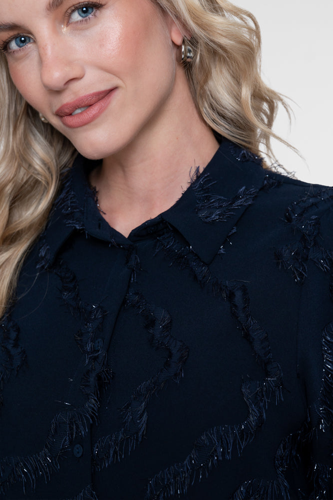 Geisha dames blouse met fringe en subtiele glitter