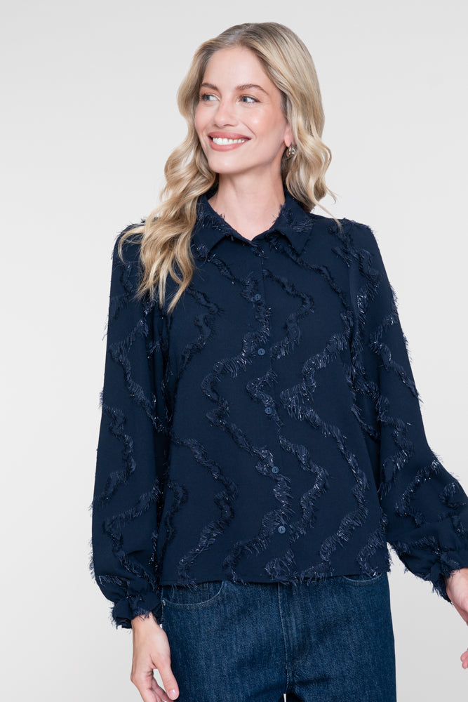 Geisha dames blouse met fringe en subtiele glitter