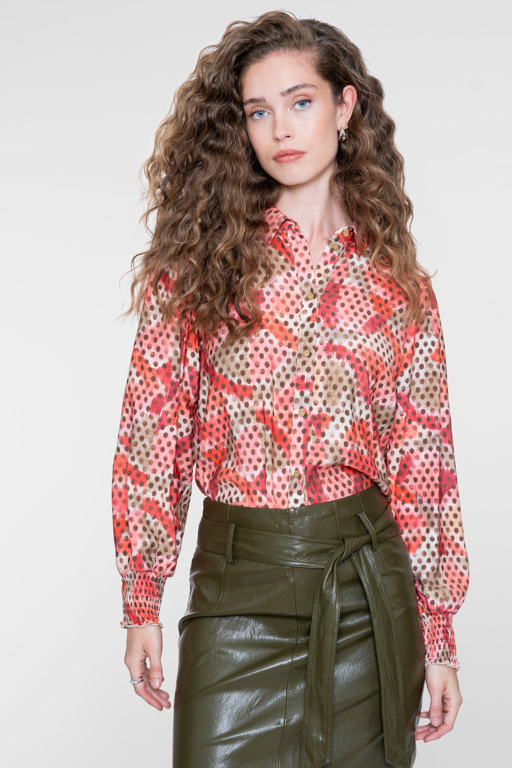 Geisha blouse met dubbeldessin in roze en bruin