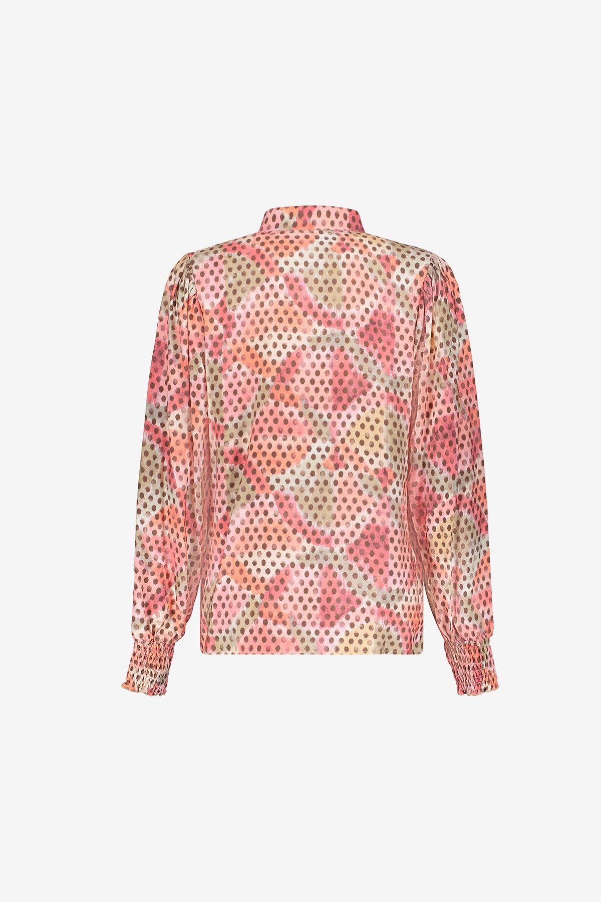 Geisha blouse met dubbeldessin in roze en bruin