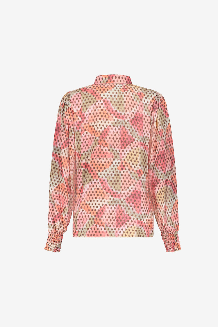 Geisha blouse met dubbeldessin in roze en bruin