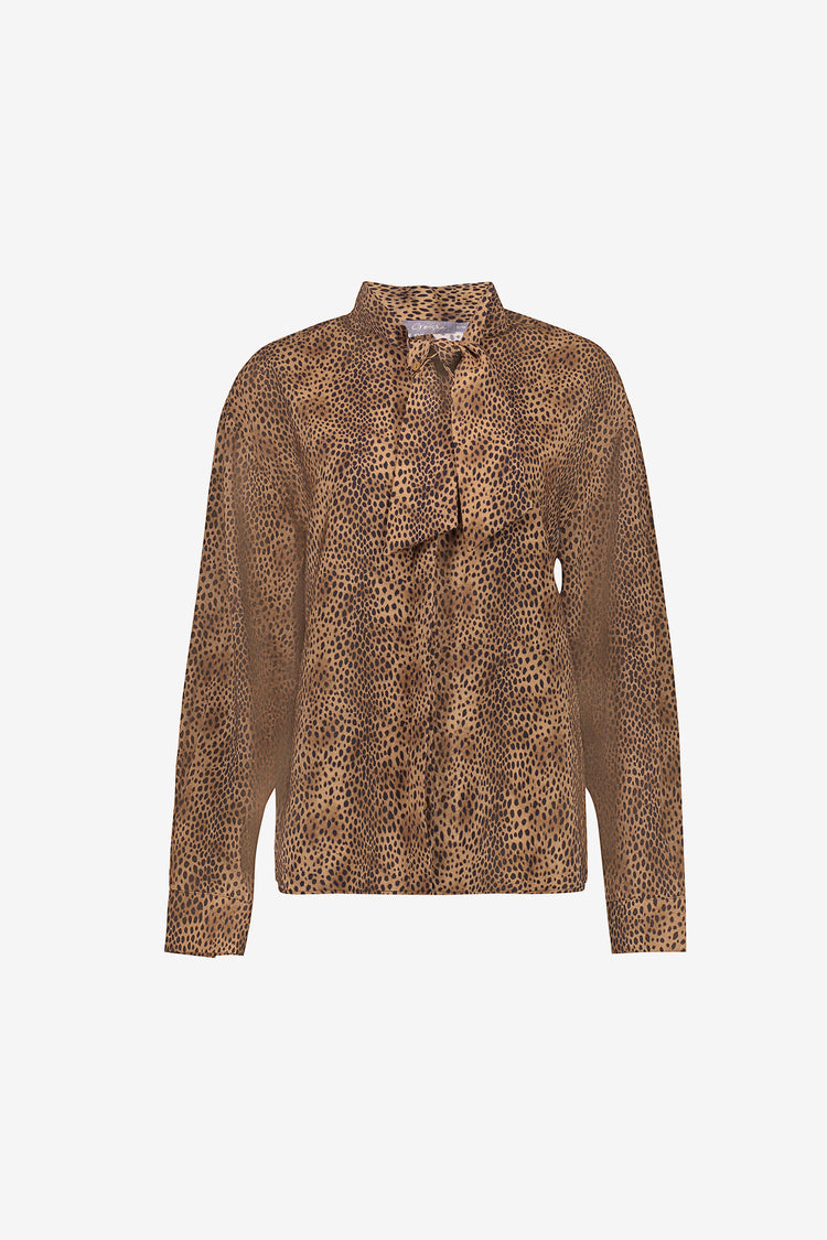 Geisha oversized blouse met leopardprint en strikdetail