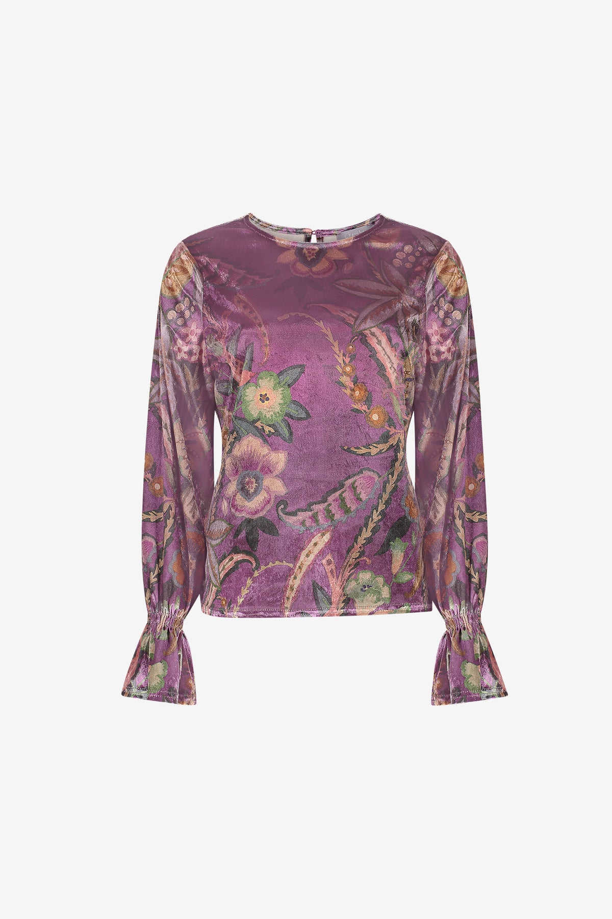 Geisha viscose velvet top met bloemendessin en ruffle mouwen