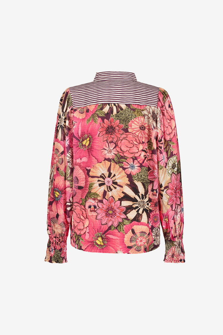 Geisha blouse met floraldessin en contrasterende details