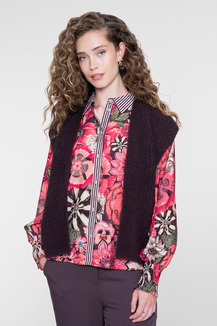 Geisha blouse met floraldessin en contrasterende details