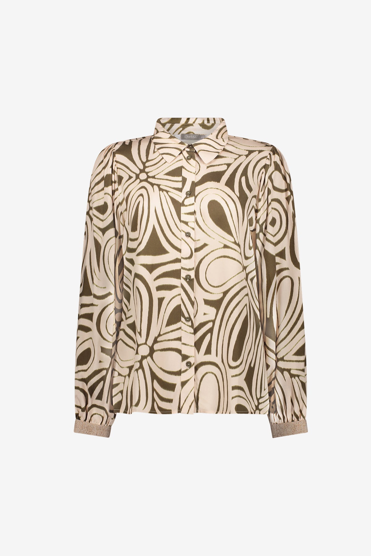 Geisha blouse met grafische print in moss groen en zand