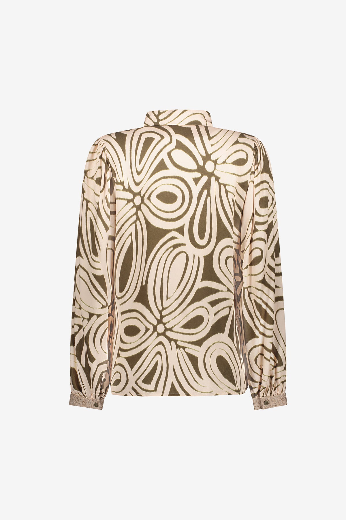 Geisha blouse met grafische print in moss groen en zand