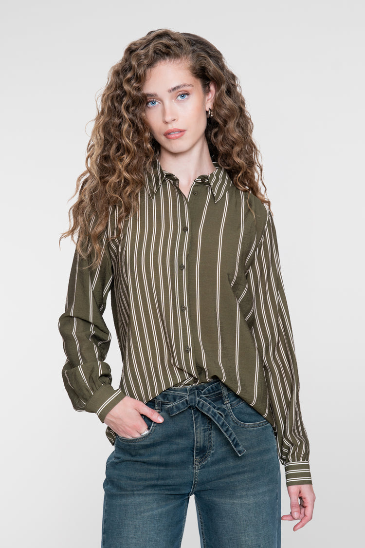 Geisha viscose blouse met streepdessin en speelse lijnvoering