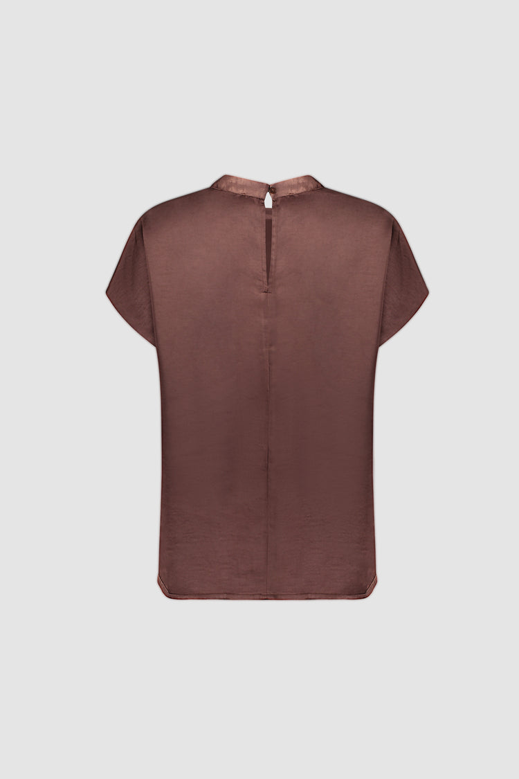 Geisha dames top met satijnlook en aangeknipte mouwen